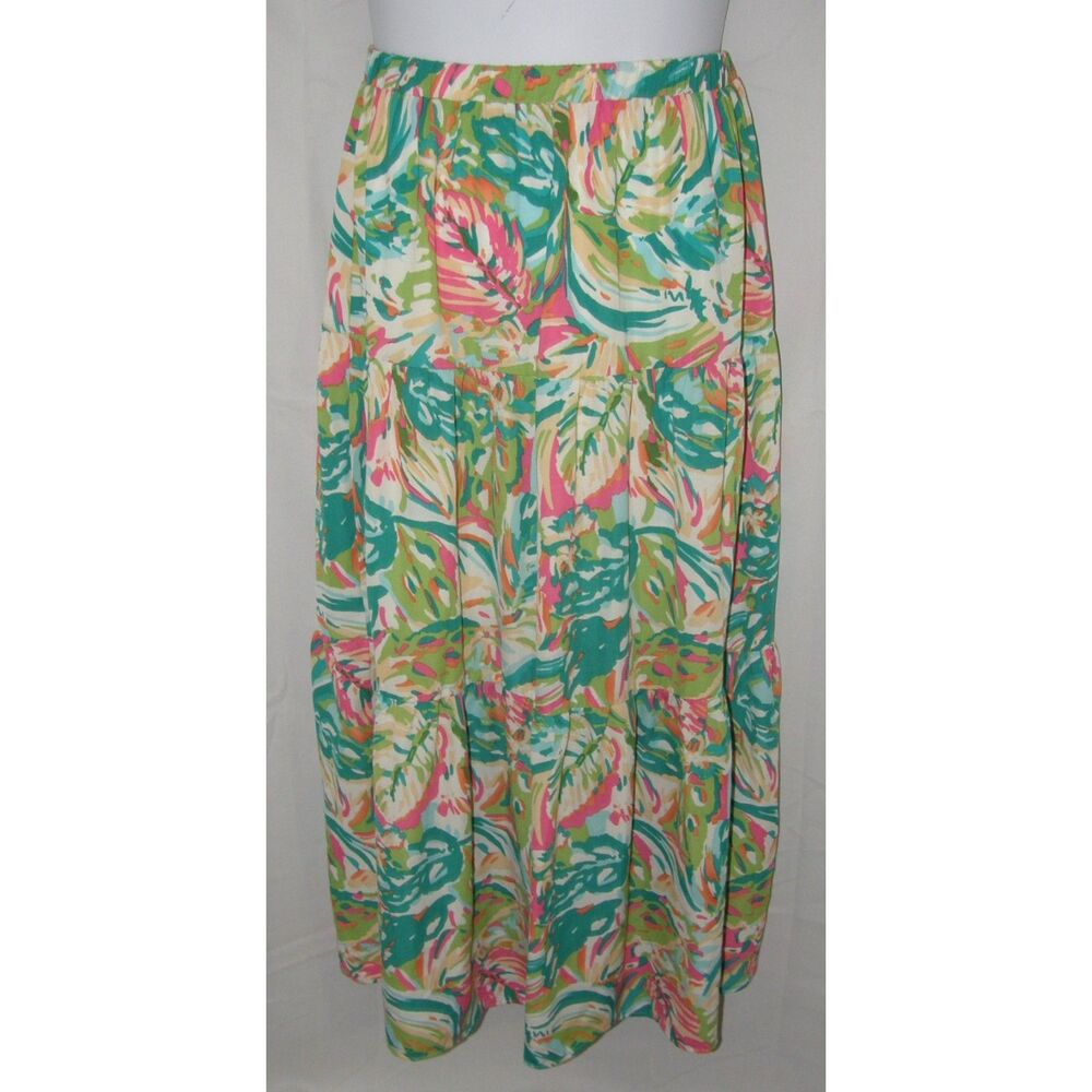 PREP OBSESSED Bright Colorful Sz Large Casual or Dress Tiered Maxi Boho Skirt